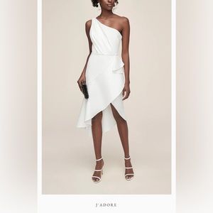 🤍ANNE BARGE LWD J’ADORE SILK WHITE ONE SHOULDER RUCHED CREPE DRESS XL